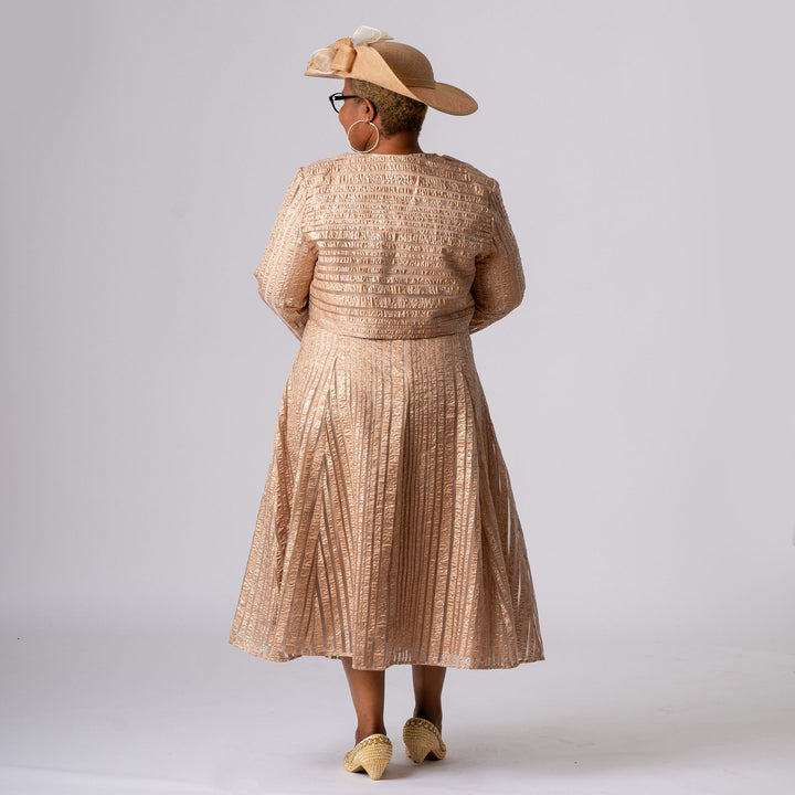 Gold Flared Midi Dress & Bolero Jacket Set