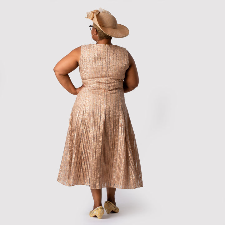 Gold Flared Midi Dress & Bolero Jacket Set