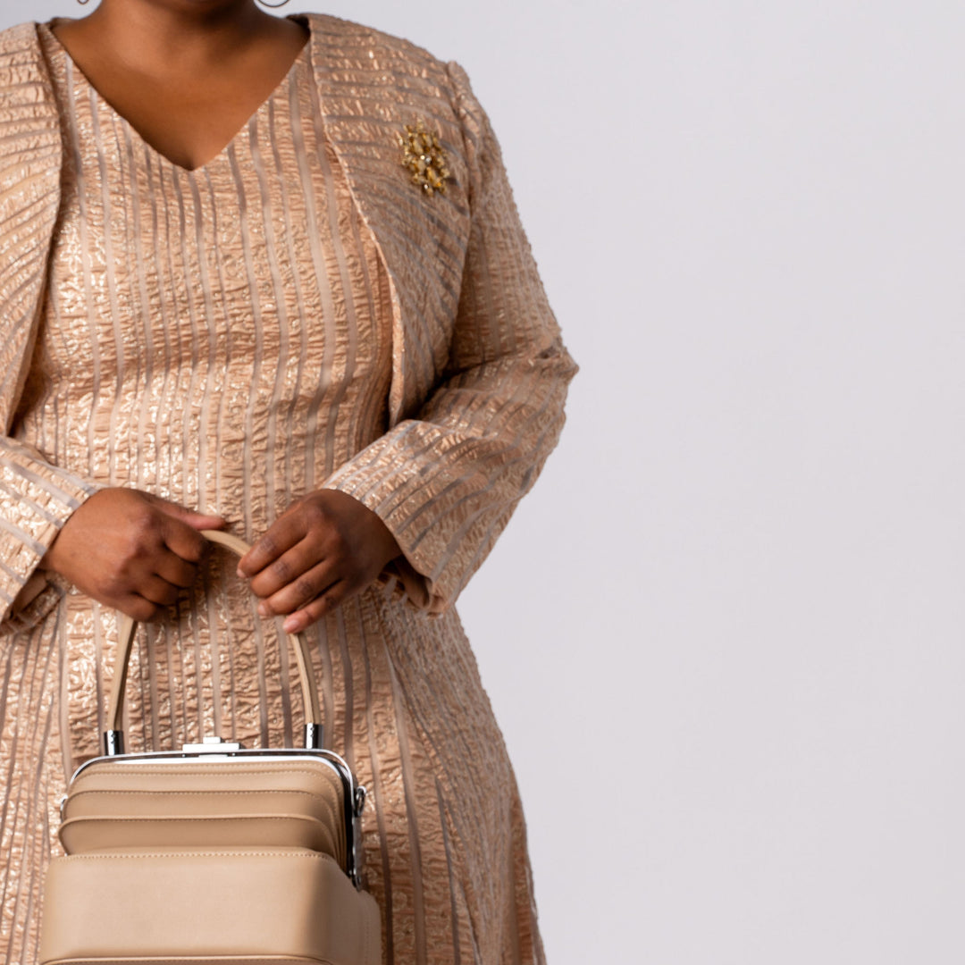 Gold Flared Midi Dress & Bolero Jacket Set