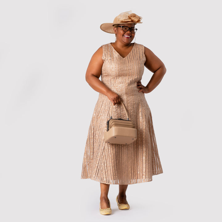 Gold Flared Midi Dress & Bolero Jacket Set