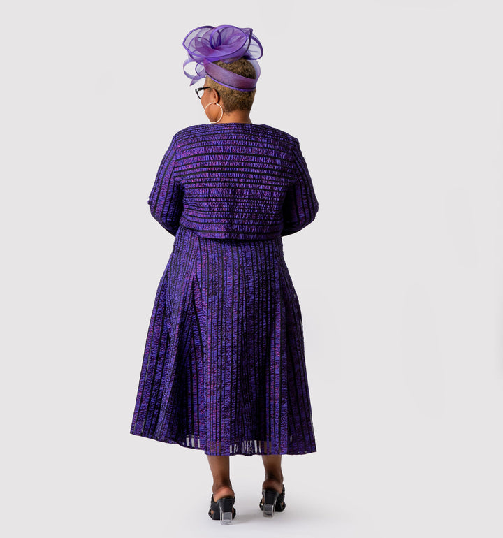 Purple Flared Midi Dress & Bolero Jacket Set