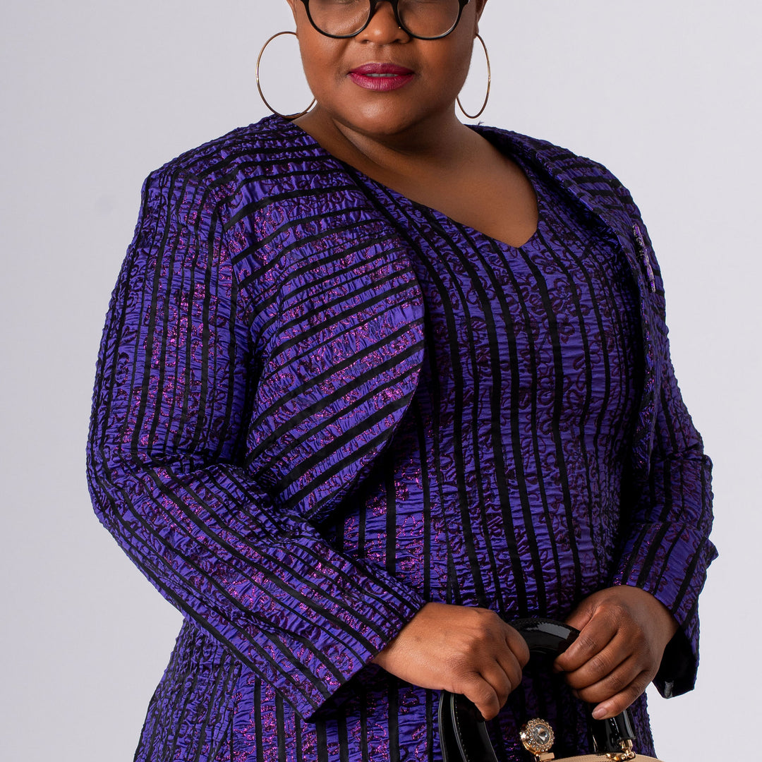 Purple Flared Midi Dress & Bolero Jacket Set