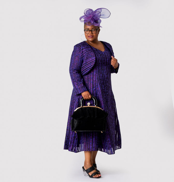 Purple Flared Midi Dress & Bolero Jacket Set