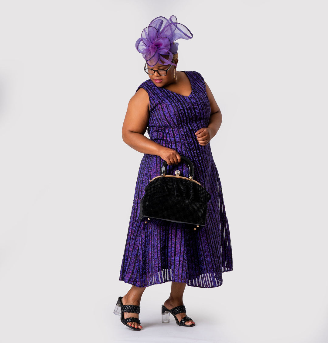 Purple Flared Midi Dress & Bolero Jacket Set