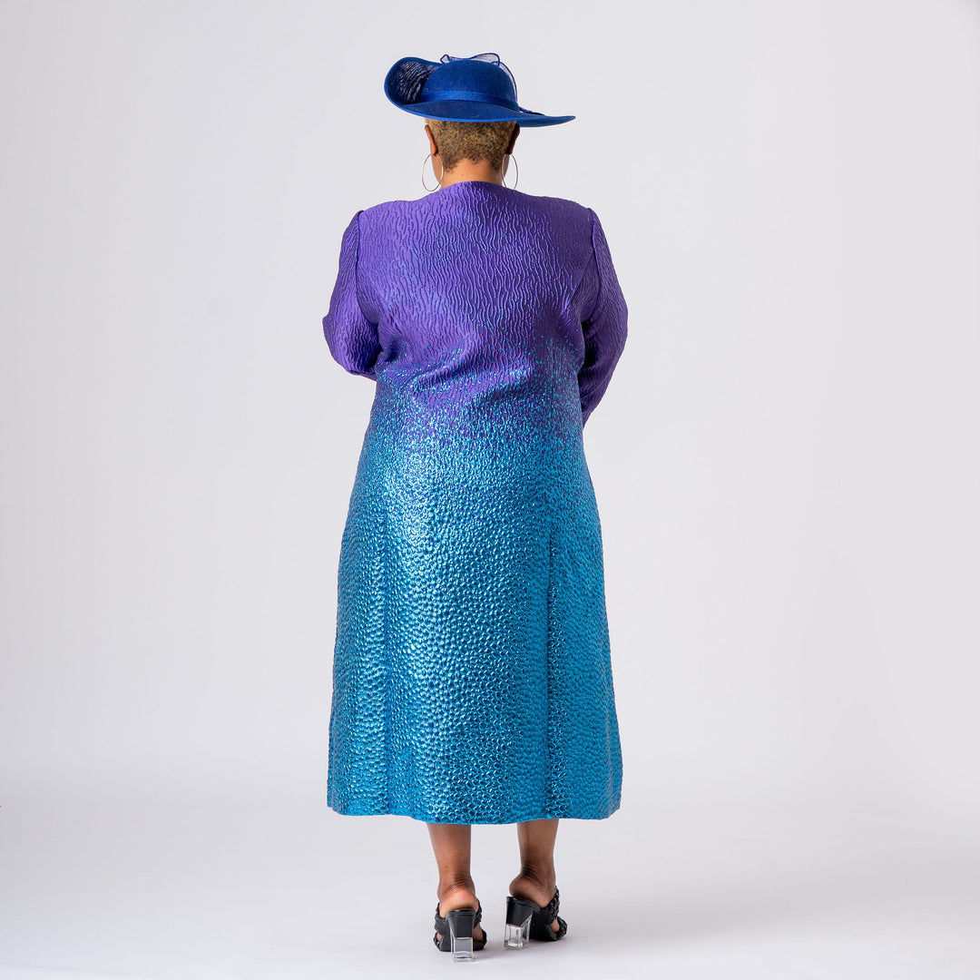 Purple & Blue Two‑Tone Mother‑of‑the‑Bride Dress & Long Jacket Set