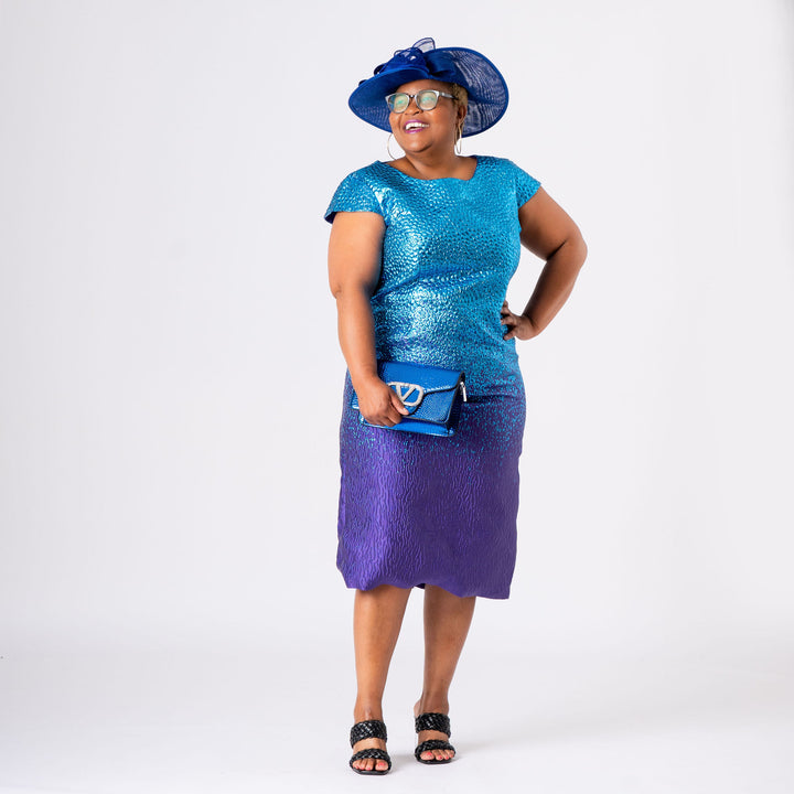 Purple & Blue Two‑Tone Mother‑of‑the‑Bride Dress & Long Jacket Set
