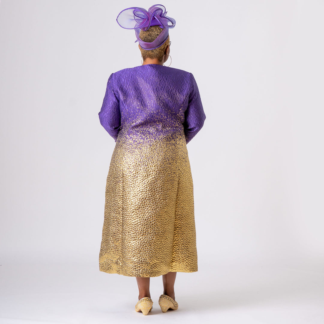 Purple & Gold Two‑Tone Mother‑of‑the‑Bride Dress & Long Jacket Set