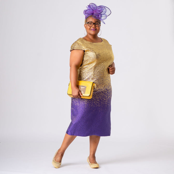 Purple & Gold Two‑Tone Mother‑of‑the‑Bride Dress & Long Jacket Set