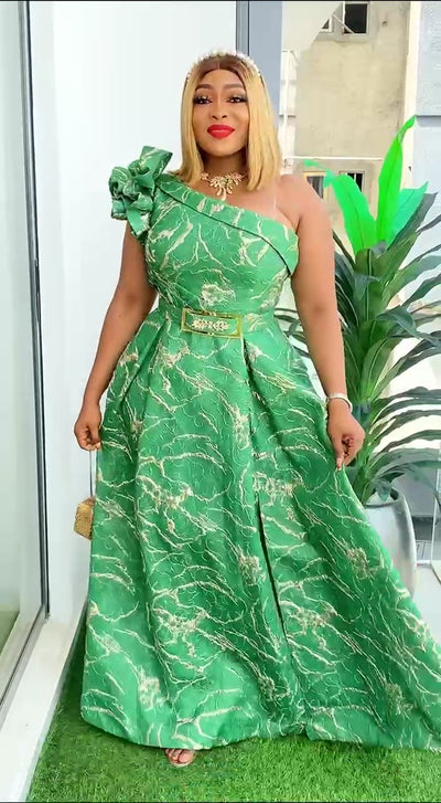 Emerald and Gold jacquard dress