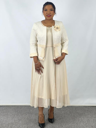 Cream Chiffon Dress with Jacquard Jacket