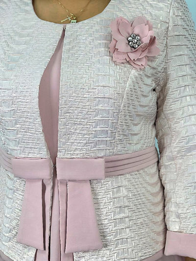 Pink Stunning Chiffon Dress with Jacquard Jacket