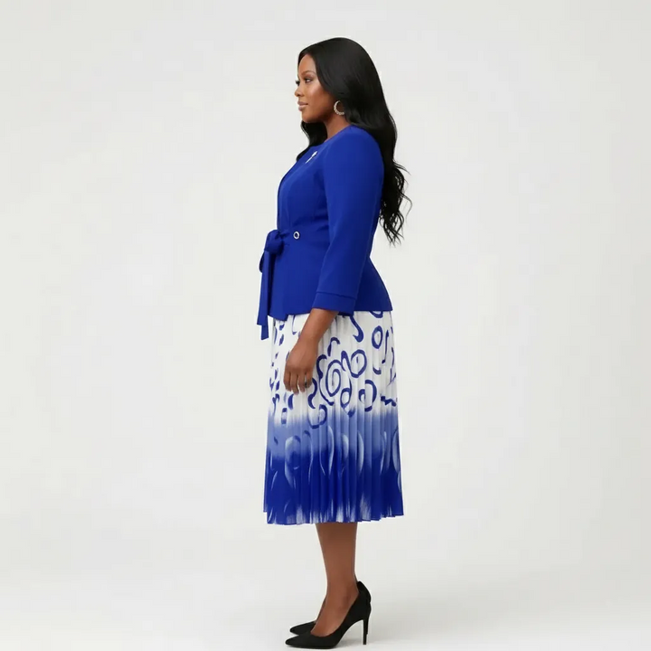 Royal Blue Pleated Dress & Jacket Set