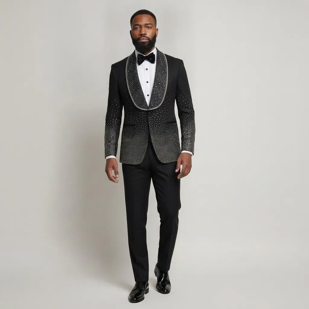 Black Diamanté Gradient Tuxedo | Groom’s Premium Wedding Suit UK
