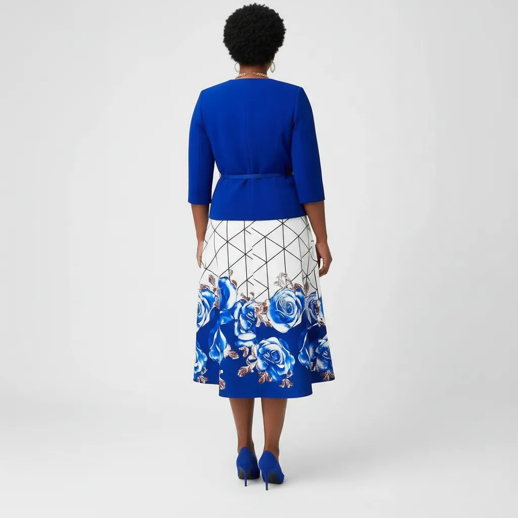 White & Blue Dress with Royal Blue Jacket