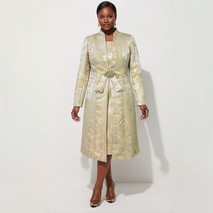 Gold Metallic Dress & Long Jacket Set for Mother of the Bride/Groom