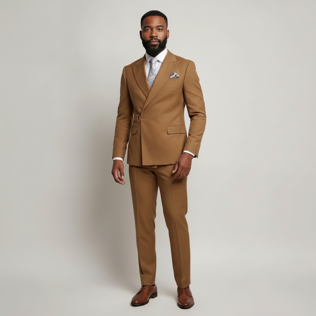Brown Suit with Side‑Belted Detail | Modern Men’s Formalwear UK