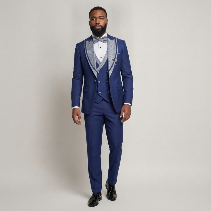 Blue Tuxedo with Silver Lapels and Waistcoat | Men’s Formalwear UK