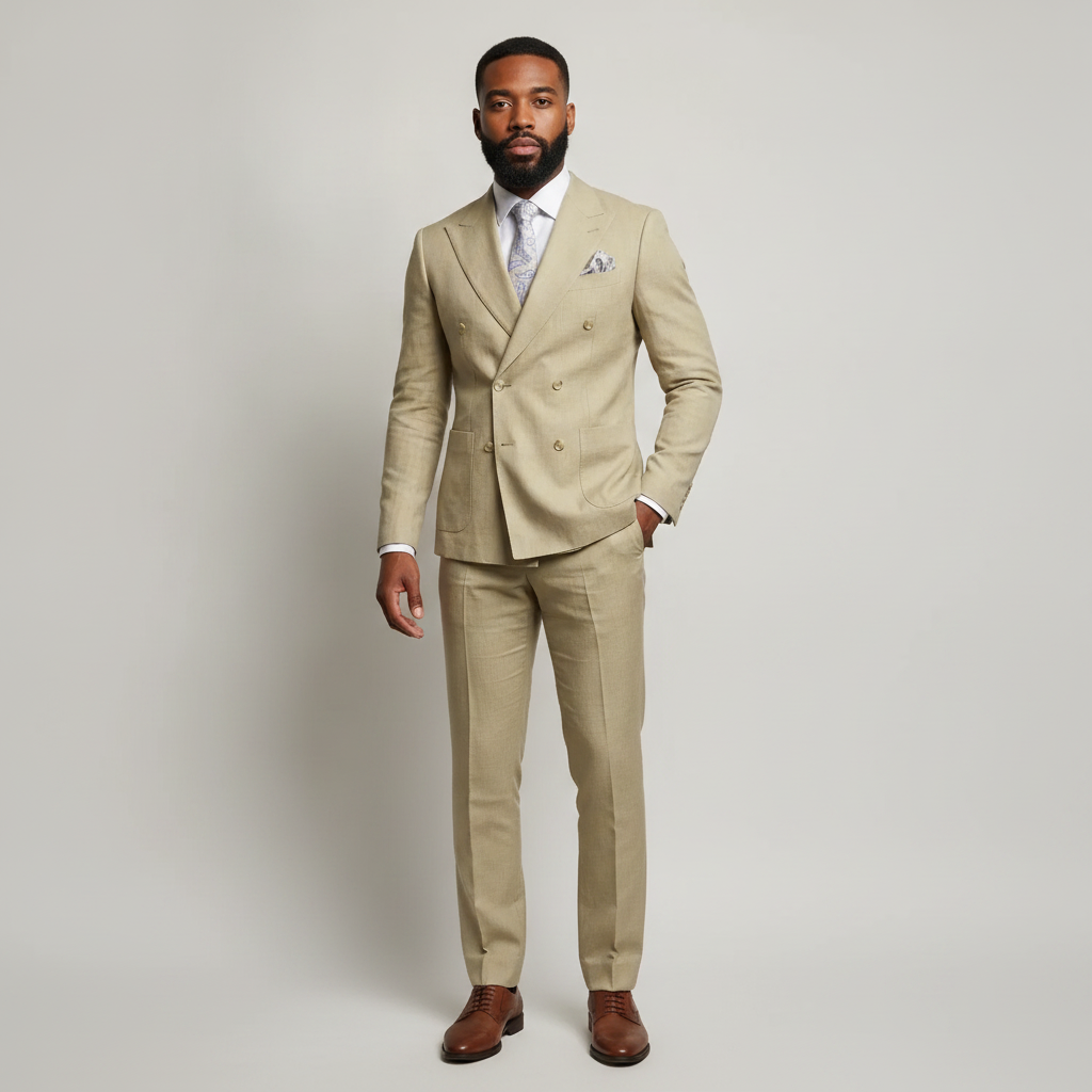 Beige Double‑Breasted Suit | Tailored Men’s Formalwear for Smart Occasions