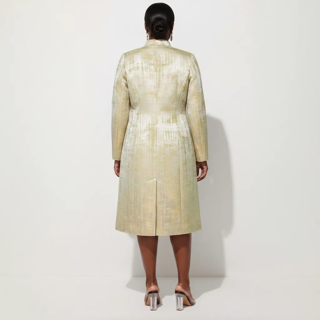 Gold Metallic Dress & Long Jacket Set for Mother of the Bride/Groom
