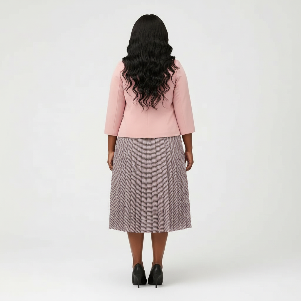 Pink Striped Pleated Dress & Jacket Set