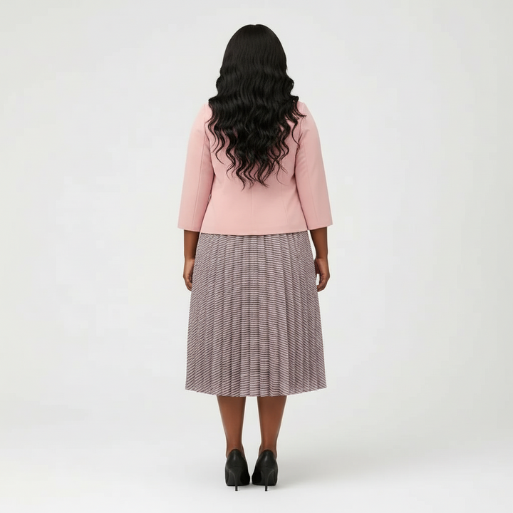 Pink Striped Pleated Dress & Jacket Set