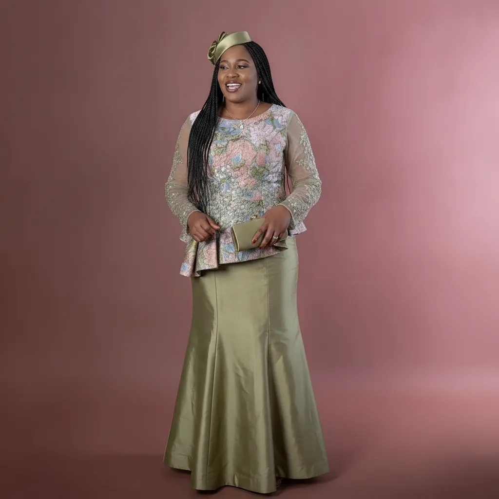 Olive‑Green Jacquard Long Occasion Dresses for Mature Women