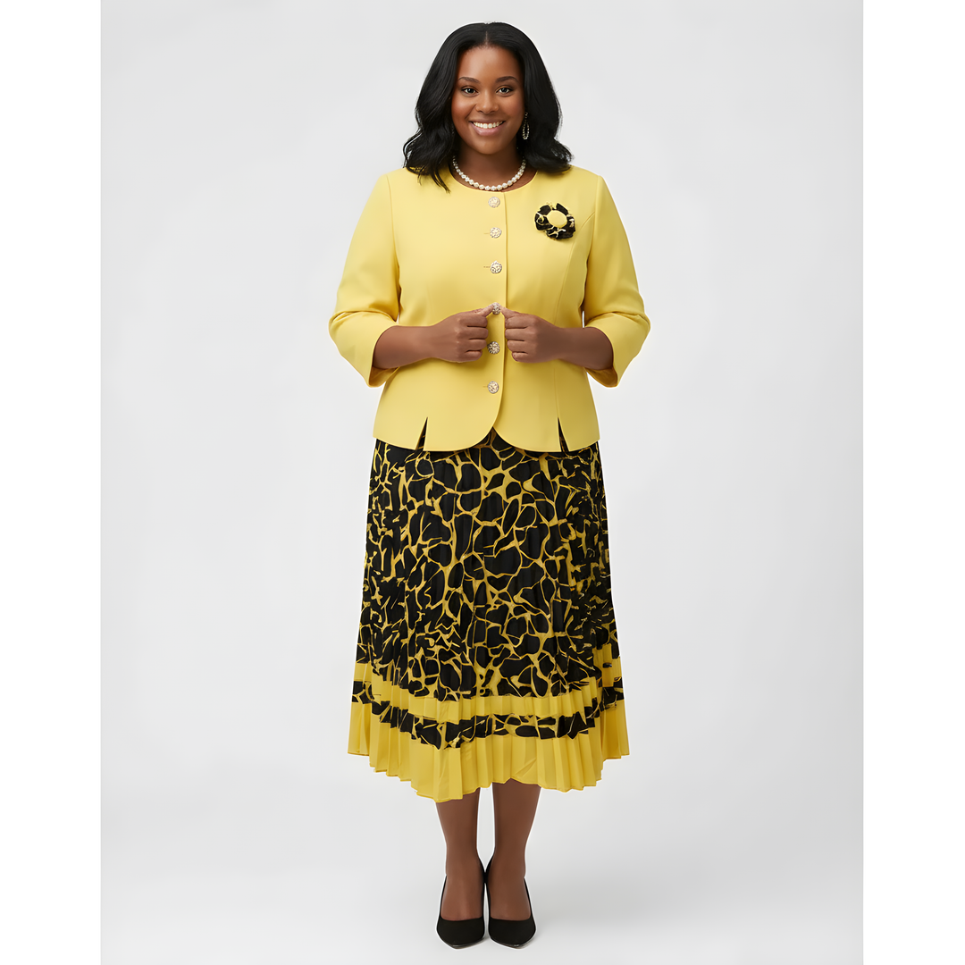 Black & Yellow Dress with Yellow Jacket
