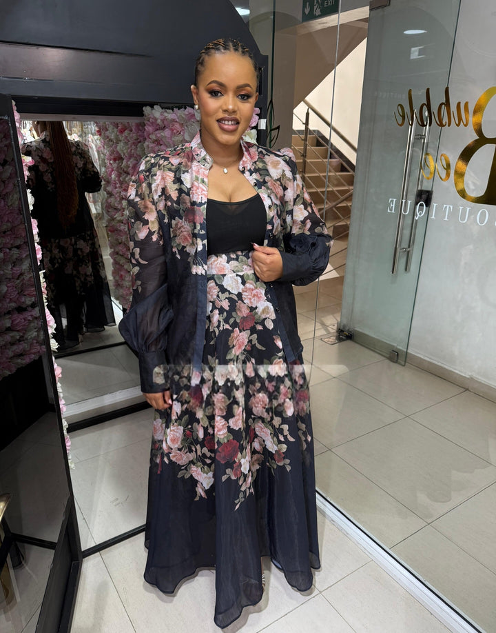 Black Floral Three‑Piece Occasion Set
