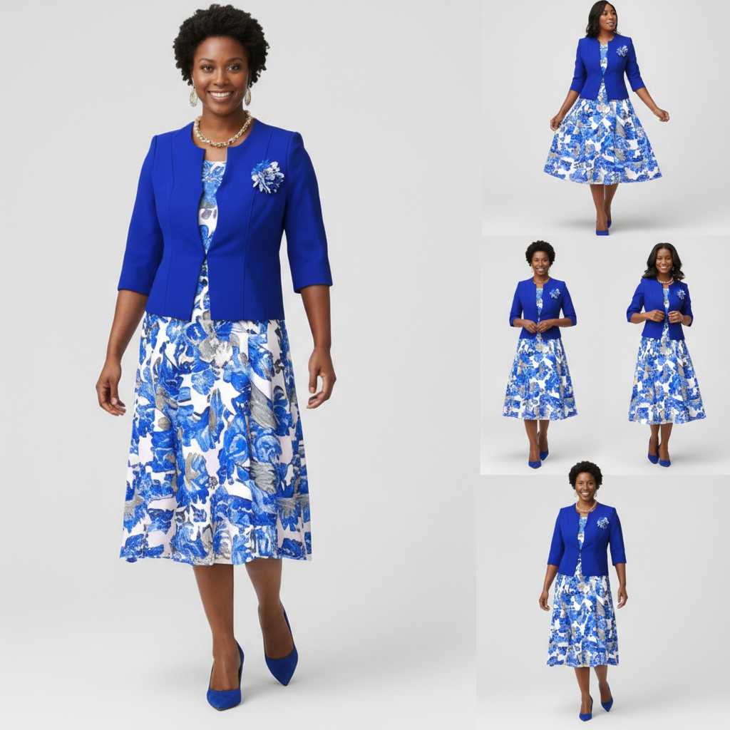 Royal Blue Flowing Long Floral Dress & Jacket