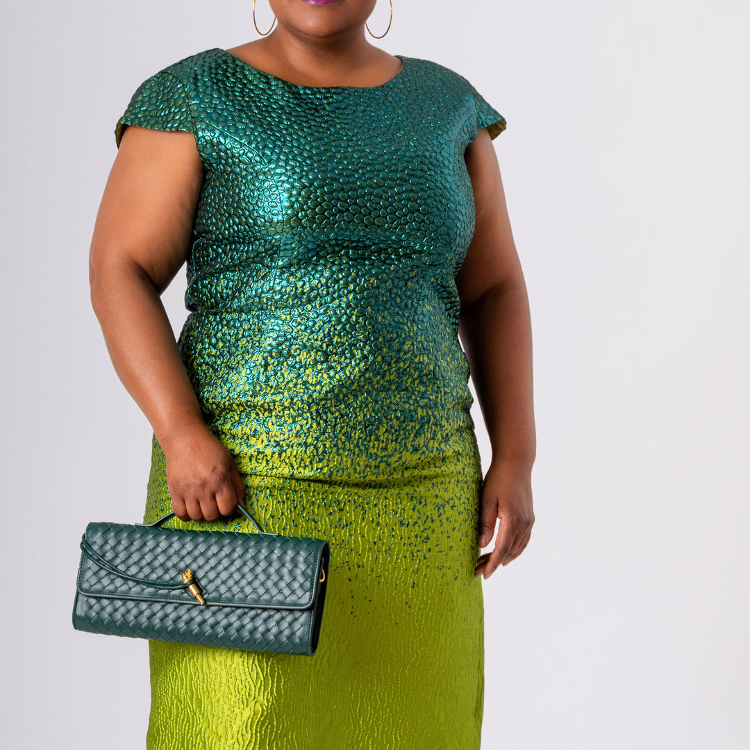 Green Two‑Tone Mother‑of‑the‑Bride Dress & Long Jacket Set