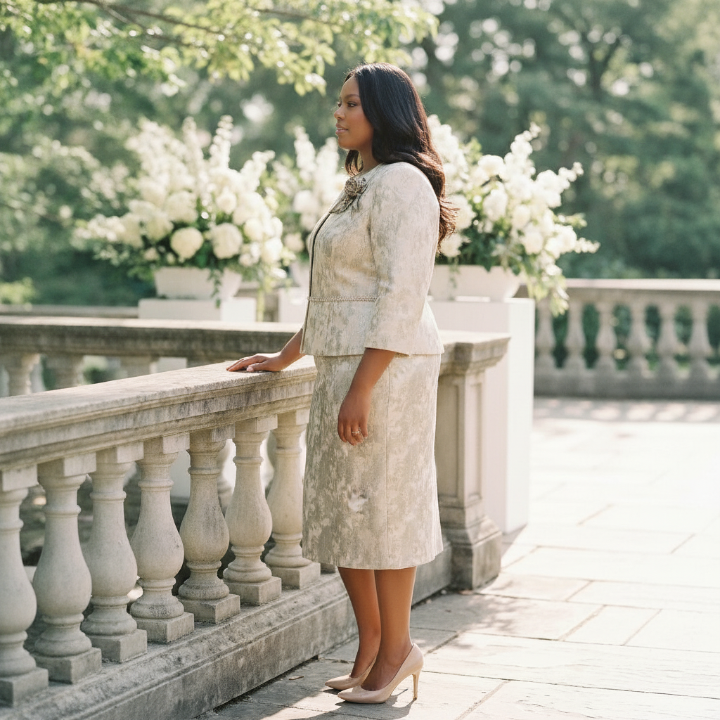 Champagne Midi Dress & Matching Jacket Set for Mother of the Bride/Groom