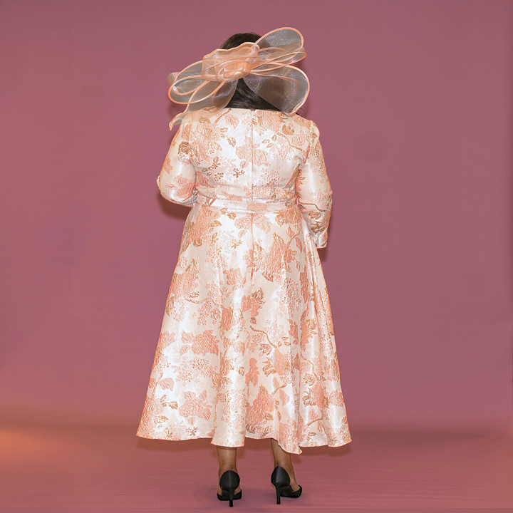 Pink Jacquard Midi Dress with Over Skirt