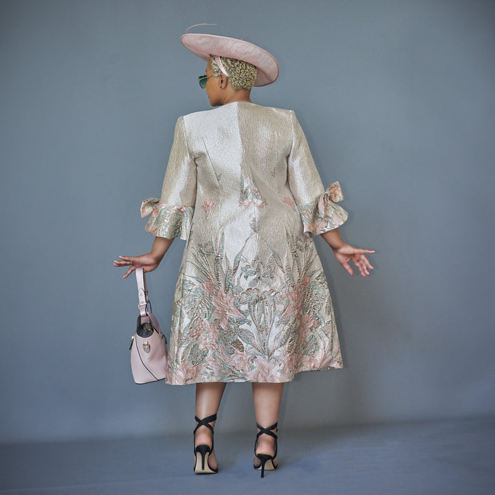 Elegant Turquoise MOB Dress UK With Floral Jacket