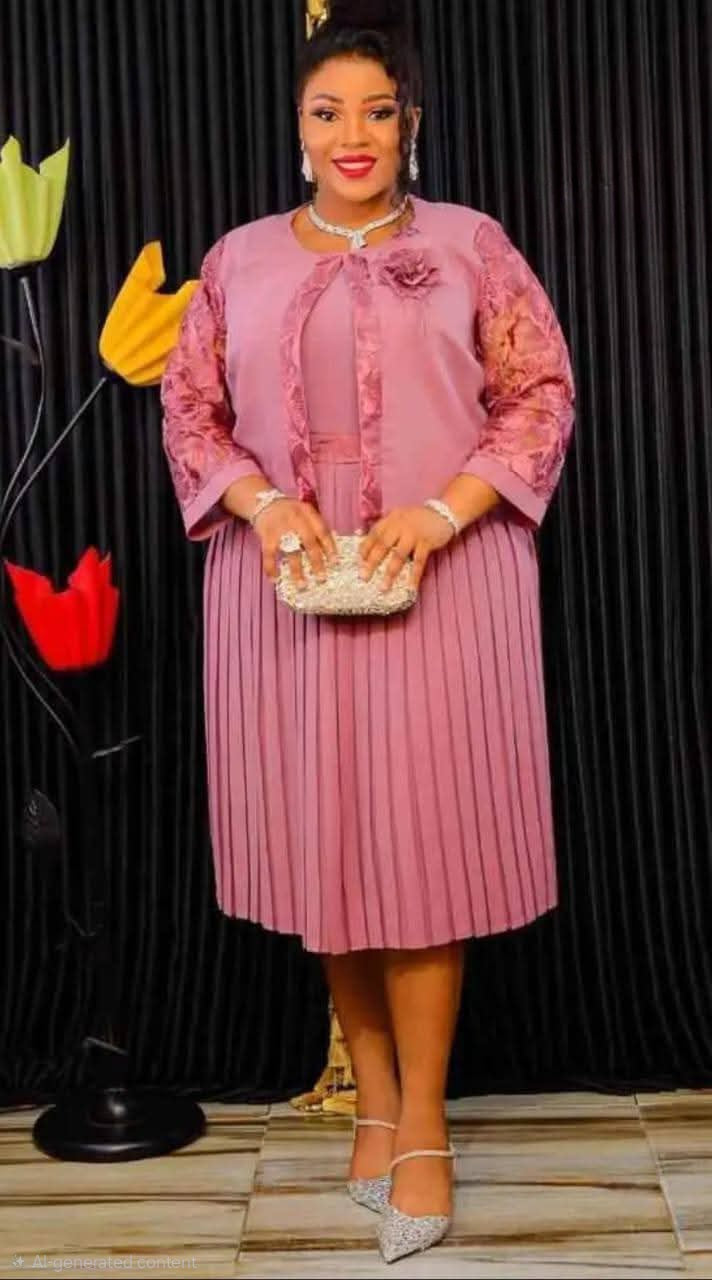 Pink Pleated Midi Dress with Lace Jacket (Copy)