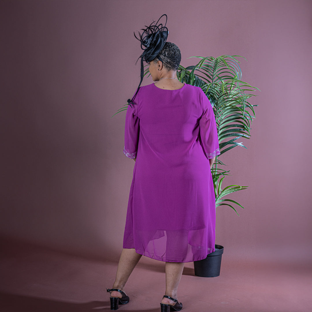 Fuchsia Pink Chiffon Dress with Diamante Detail