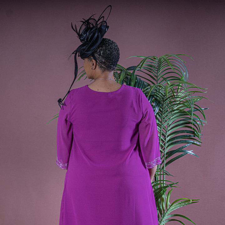 Fuchsia Pink Chiffon Dress with Diamante Detail