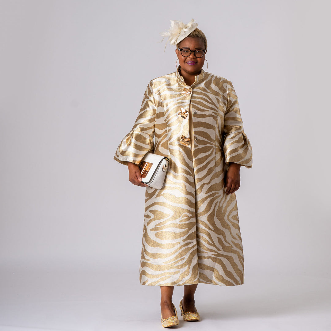 Gold & Ivory Formal Dress and Coat Set for Weddings