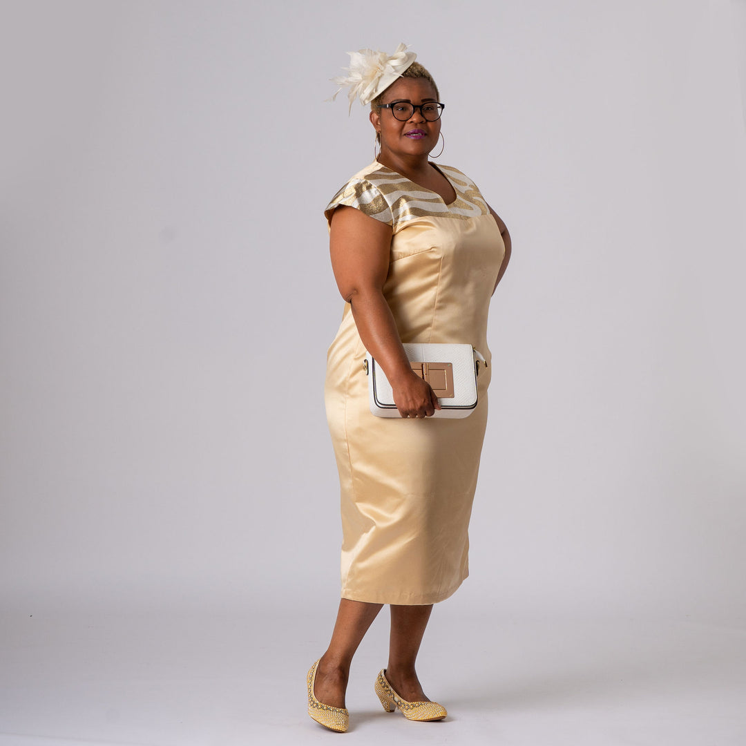 Gold & Ivory Formal Dress and Coat Set for Weddings