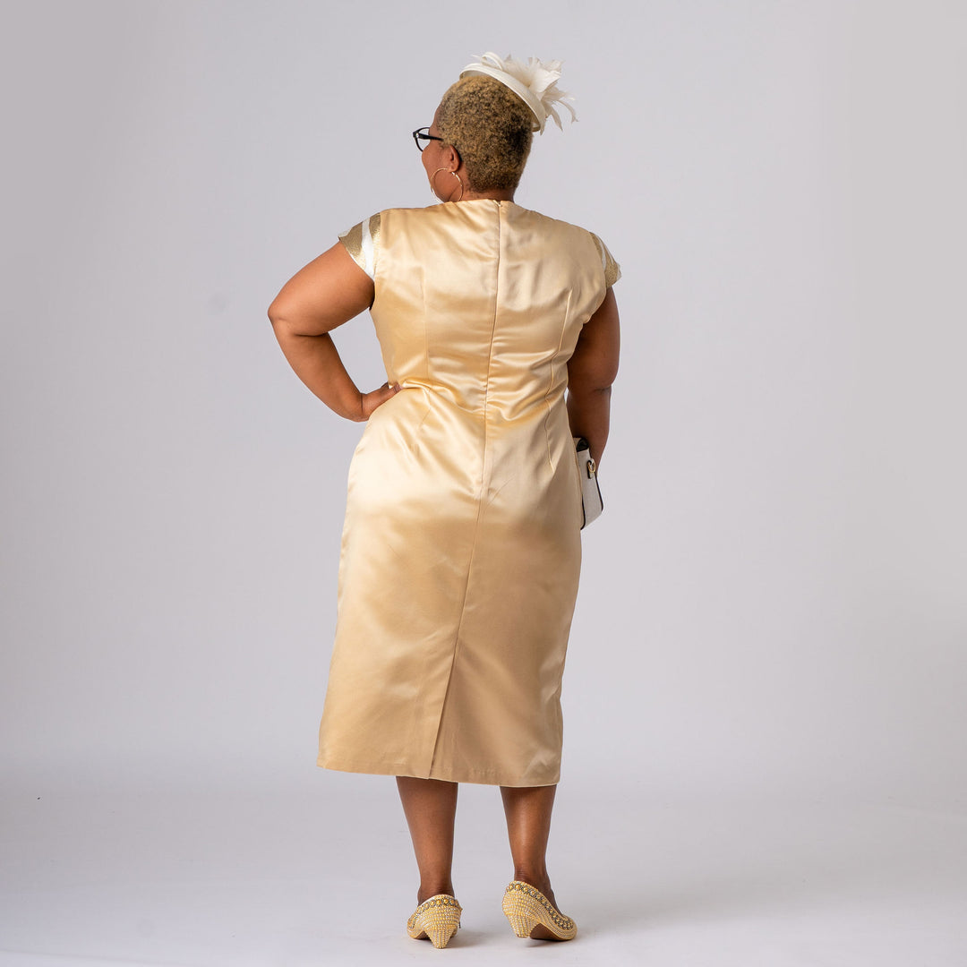Gold & Ivory Formal Dress and Coat Set for Weddings