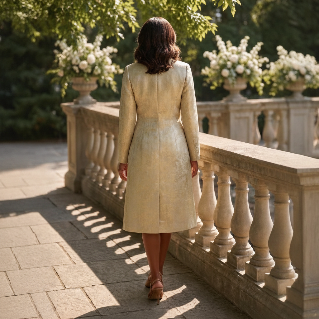 Gold Metallic Dress & Long Jacket Set for Mother of the Bride/Groom