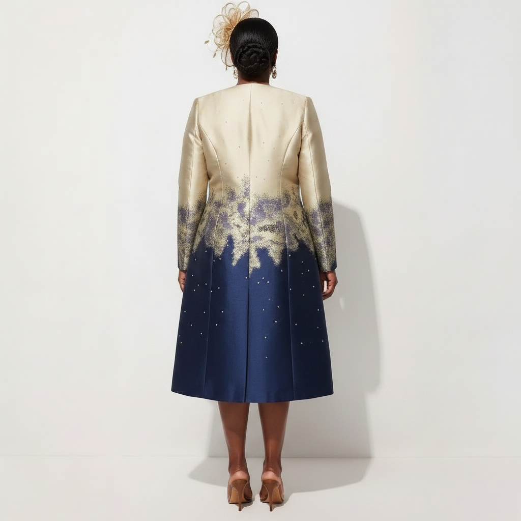 Gold & Navy Ombré Coat Dress Set