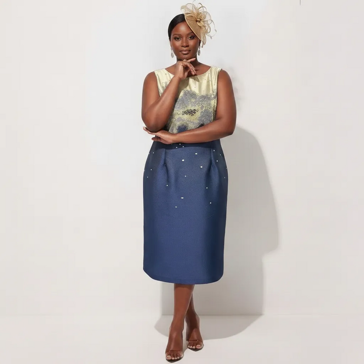 Gold & Navy Ombré Coat Dress Set