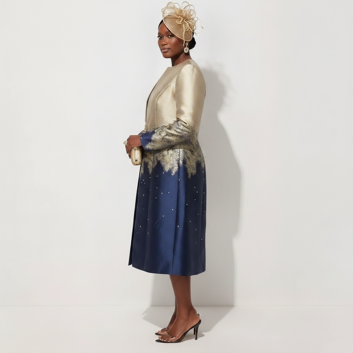 Gold & Navy Ombré Coat Dress Set