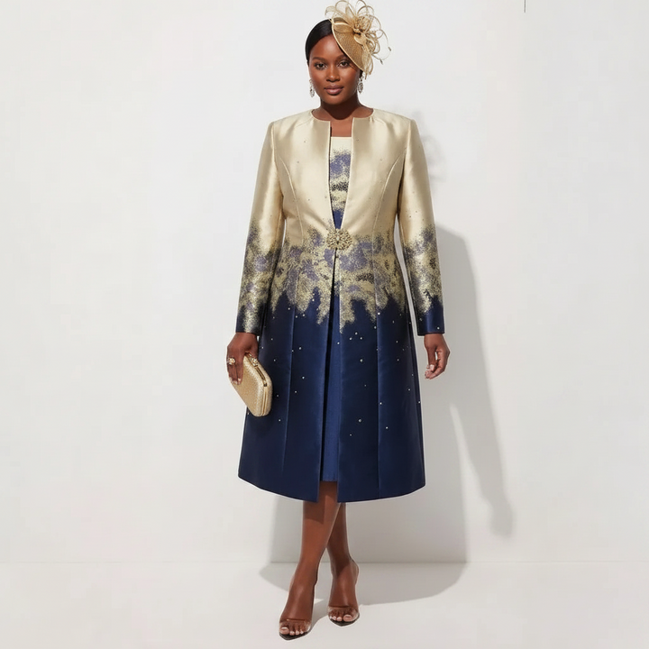 Gold & Navy Ombré Coat Dress Set