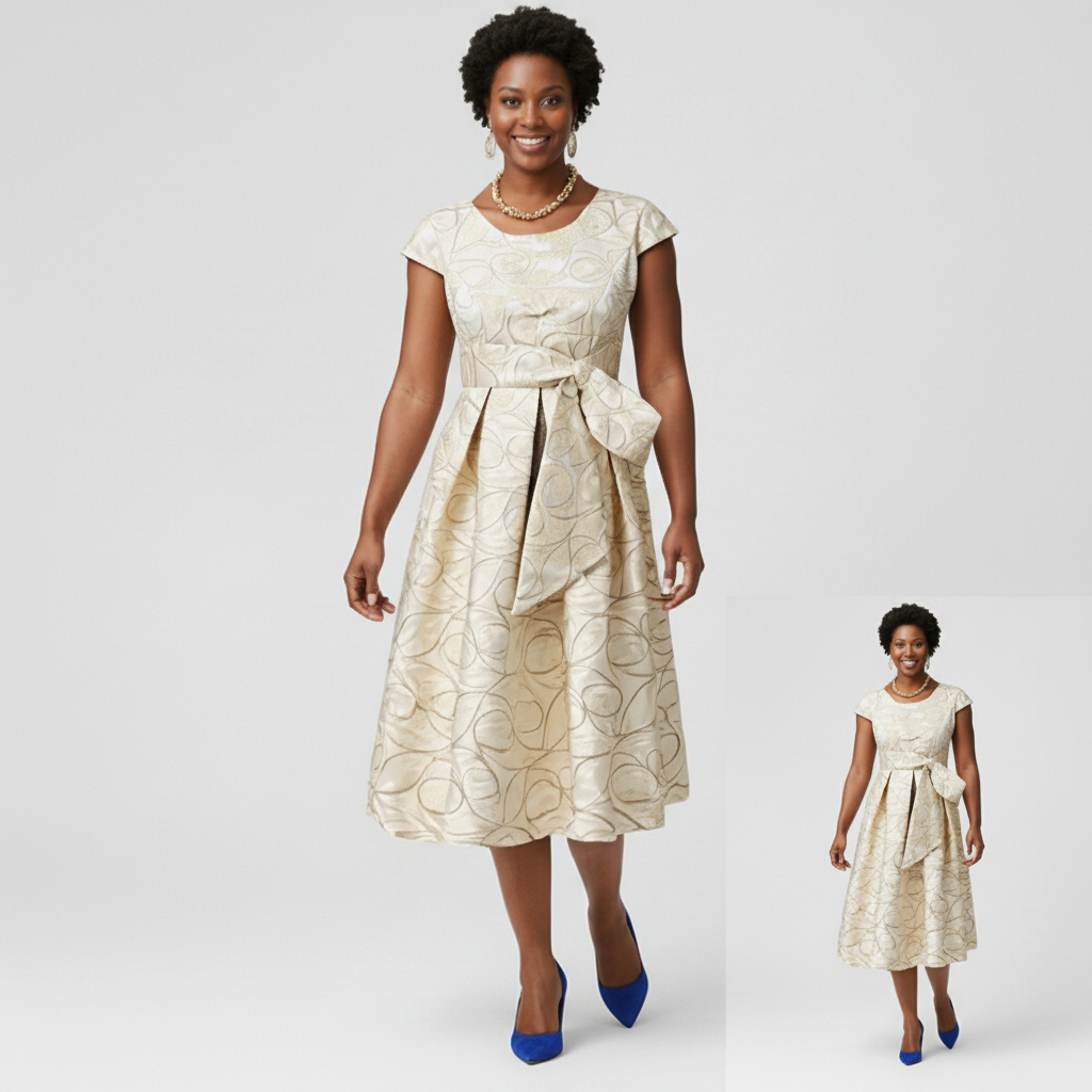 Gold Brocade Fit & Flare Midi Dress