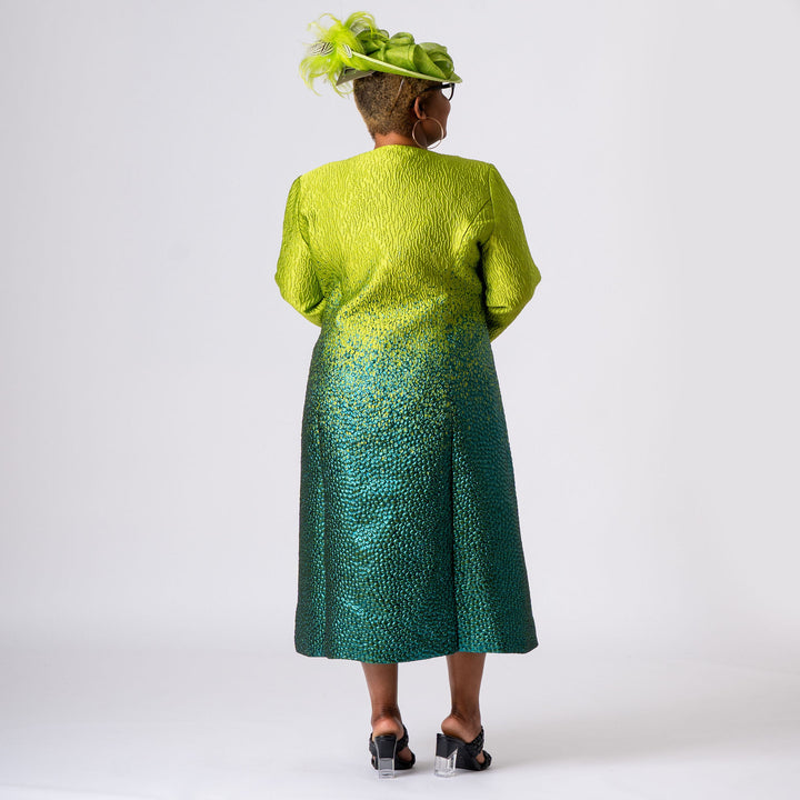 Green Two‑Tone Mother‑of‑the‑Bride Dress & Long Jacket Set