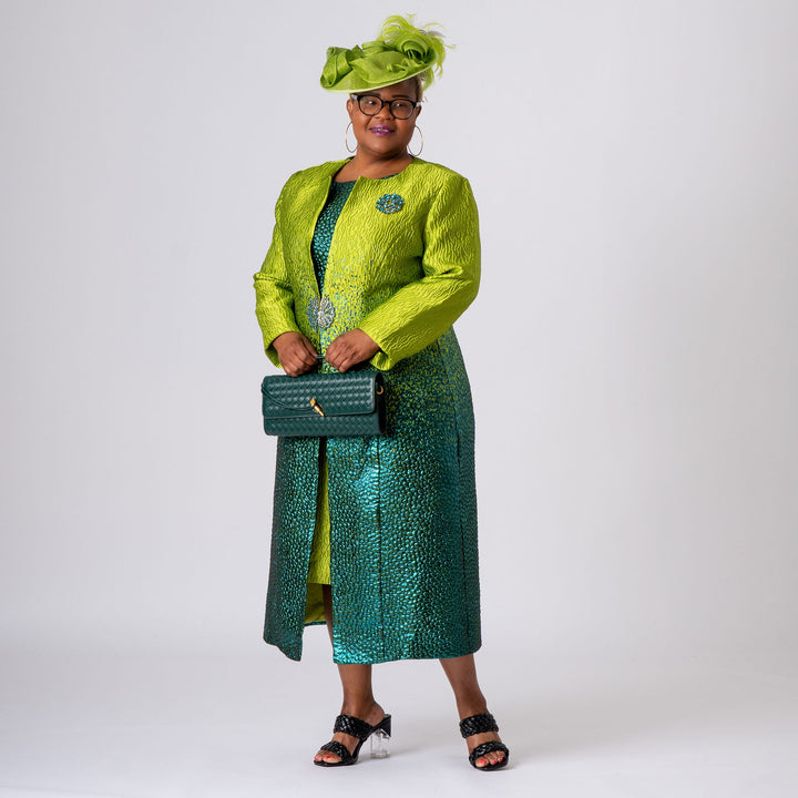 Green Two‑Tone Mother‑of‑the‑Bride Dress & Long Jacket Set