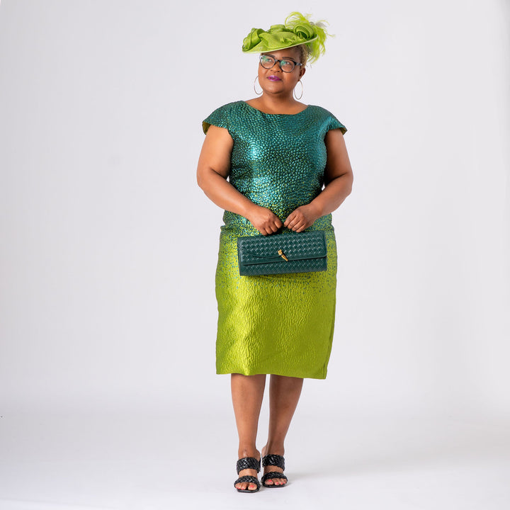Green Two‑Tone Mother‑of‑the‑Bride Dress & Long Jacket Set