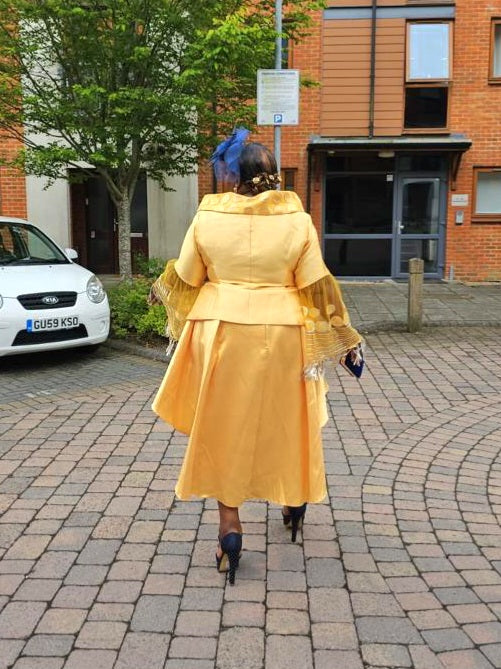 Yellow Gold Skirt Suit With Dangling Sleeves