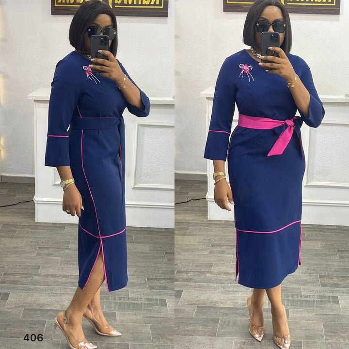 Navy Blue Shift Dress with Pink Accents